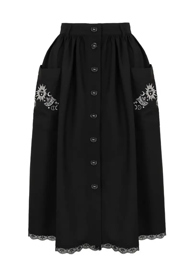 Hell Bunny Danica Moon Sun 70s Skirt Black