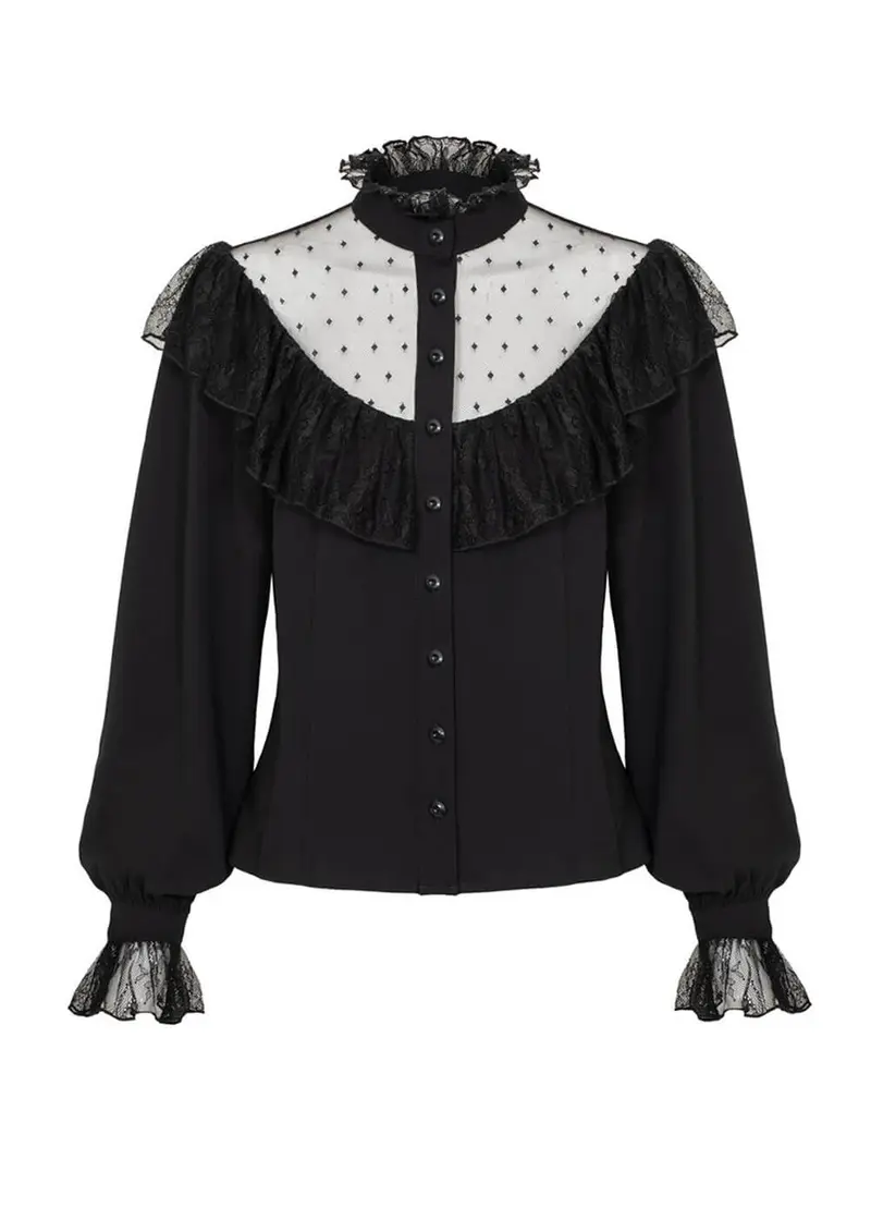 Hell Bunny Dark Knight 70's Blouse Black