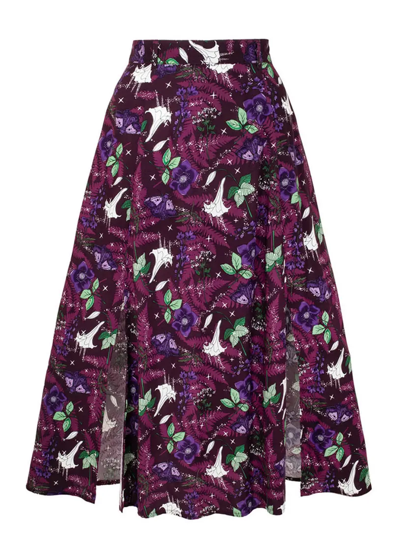 Hell Bunny Deadly Bouquet Midi Skirt Wine