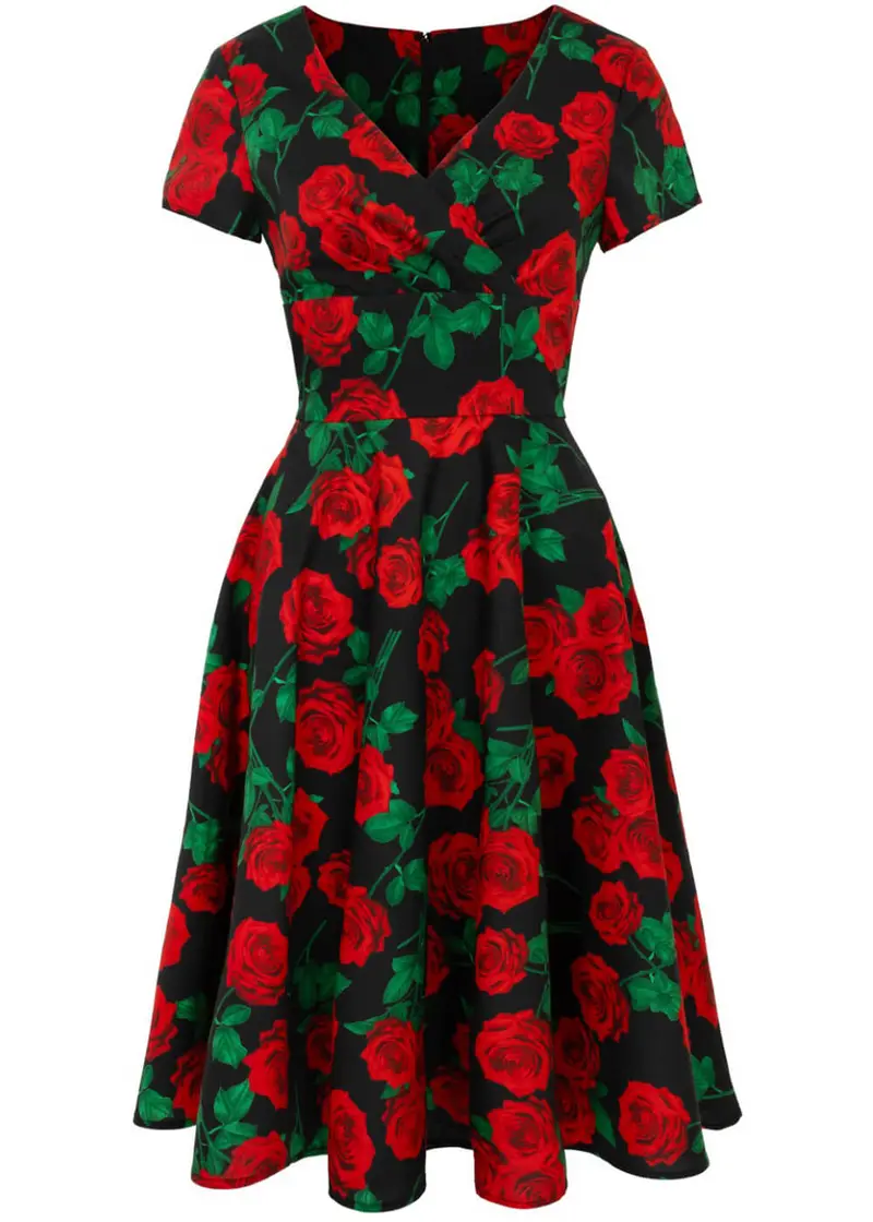 Hell Bunny Dolce Vita Roses 50's Swing Dress Black