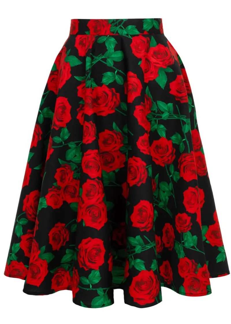 Hell Bunny Dolce Vita Roses 50's Swing Skirt Black