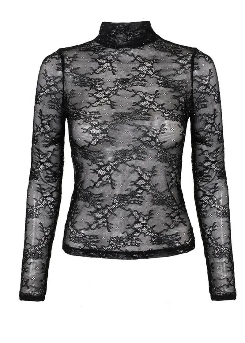 Hell Bunny Duffy Lace Glitter 80's Top Black