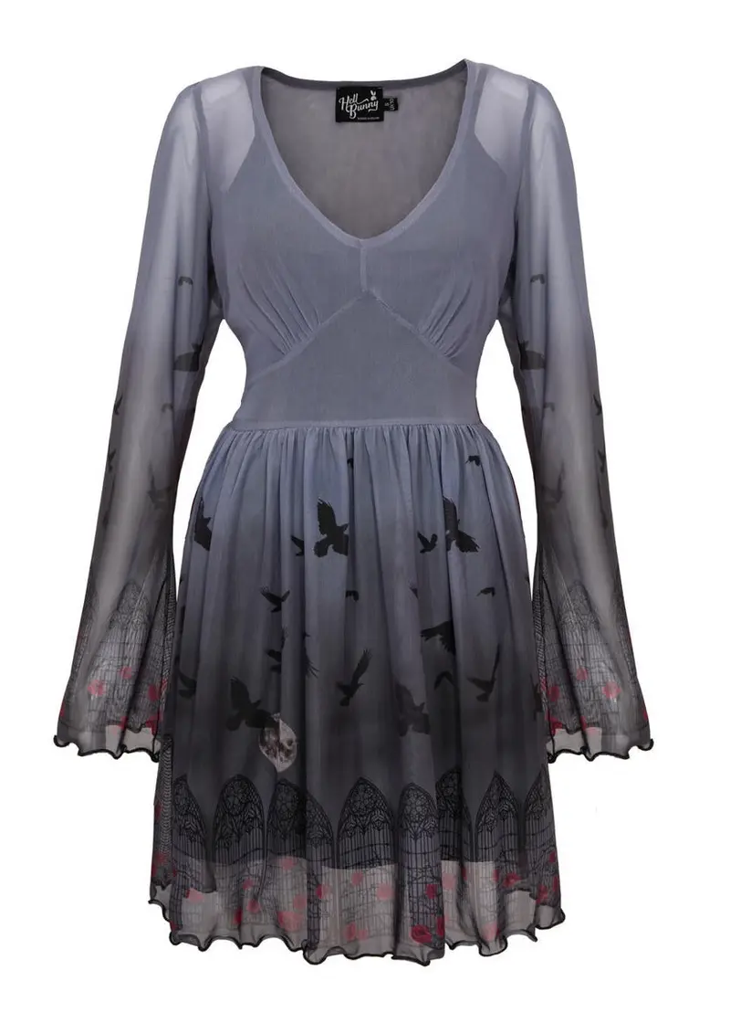 Hell Bunny Ecclesia Raven Mesh Dress Grey