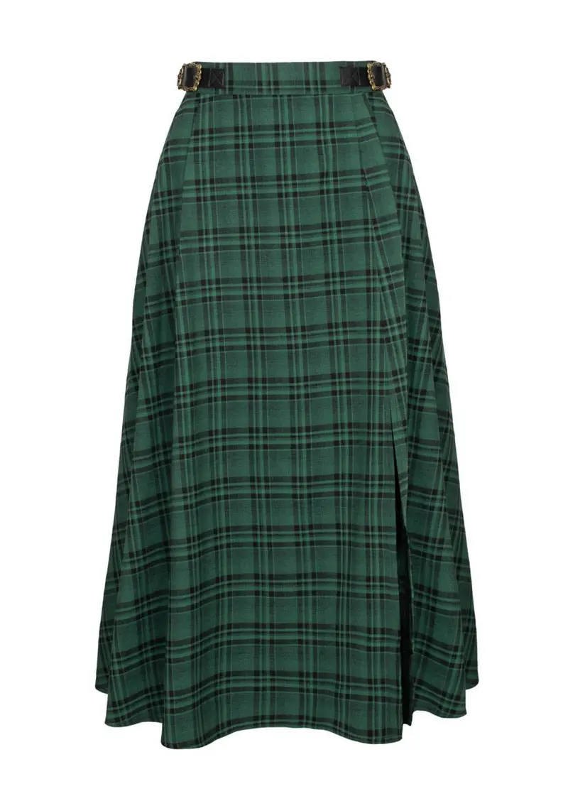 Hell Bunny Eden Tartan Midi Skirt Green