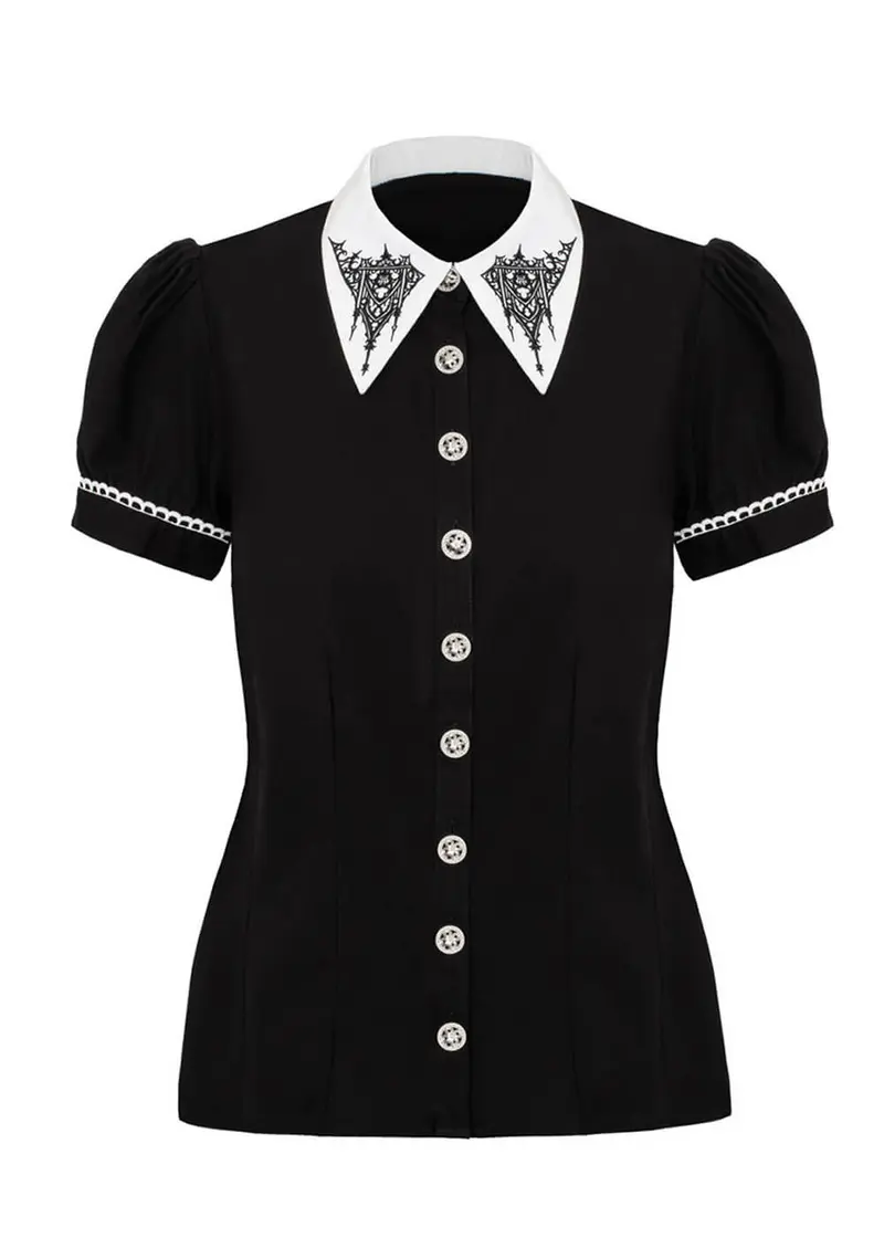 Hell Bunny Elizabeth Cathedral Blouse Black White