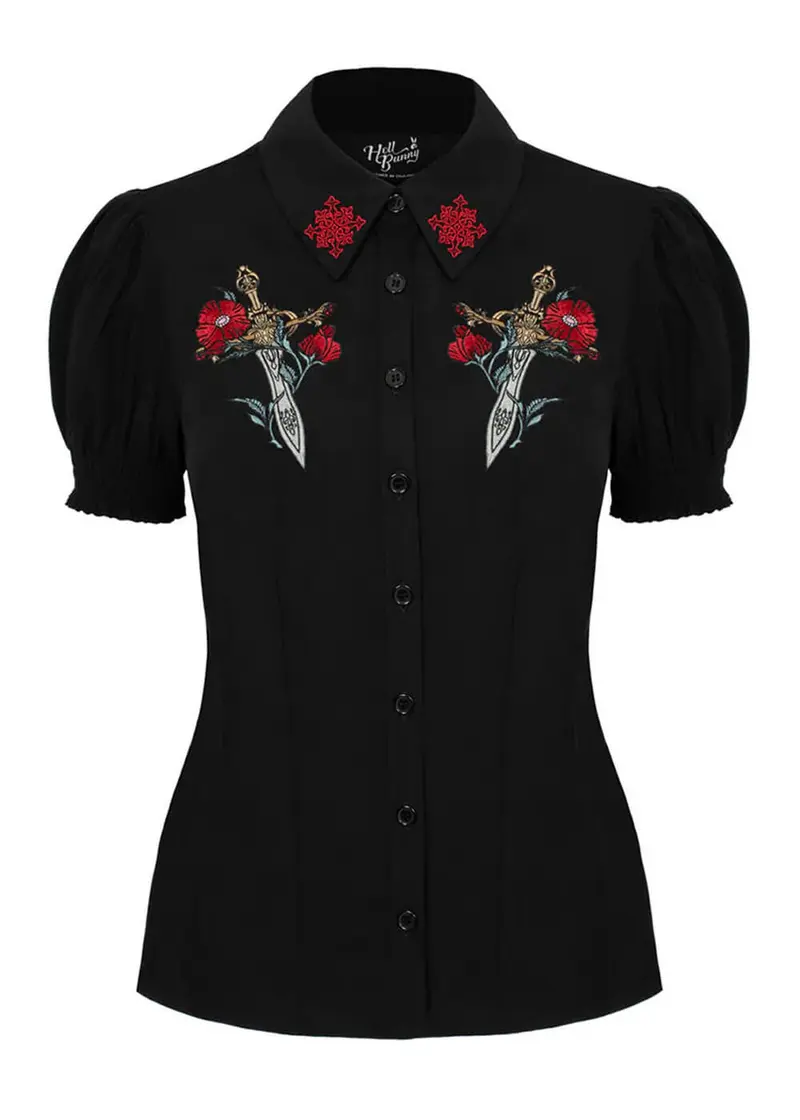 Hell Bunny Elyse Sword 40's Blouse Black