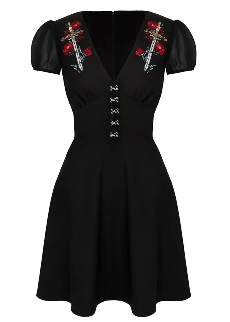 Hell Bunny Elyse Sword 60's Mini Dress Black