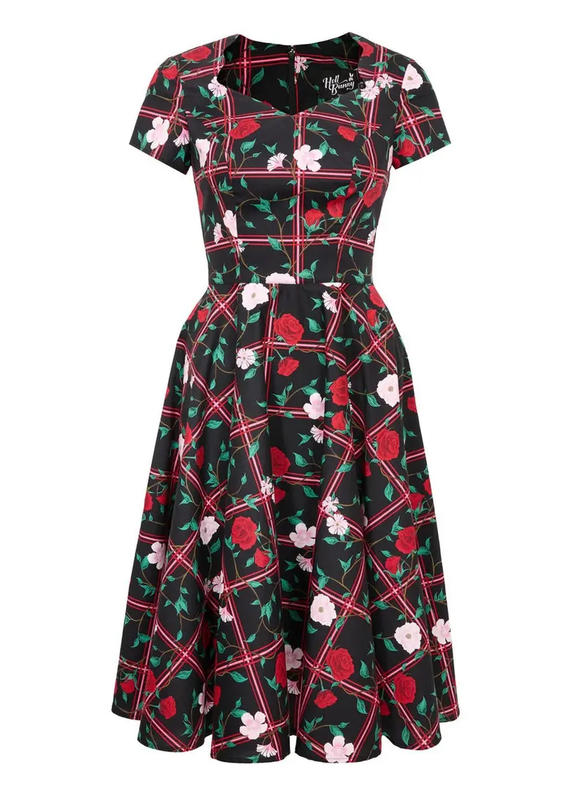 Hell Bunny Entwined Roses 50s Swing Dress Black