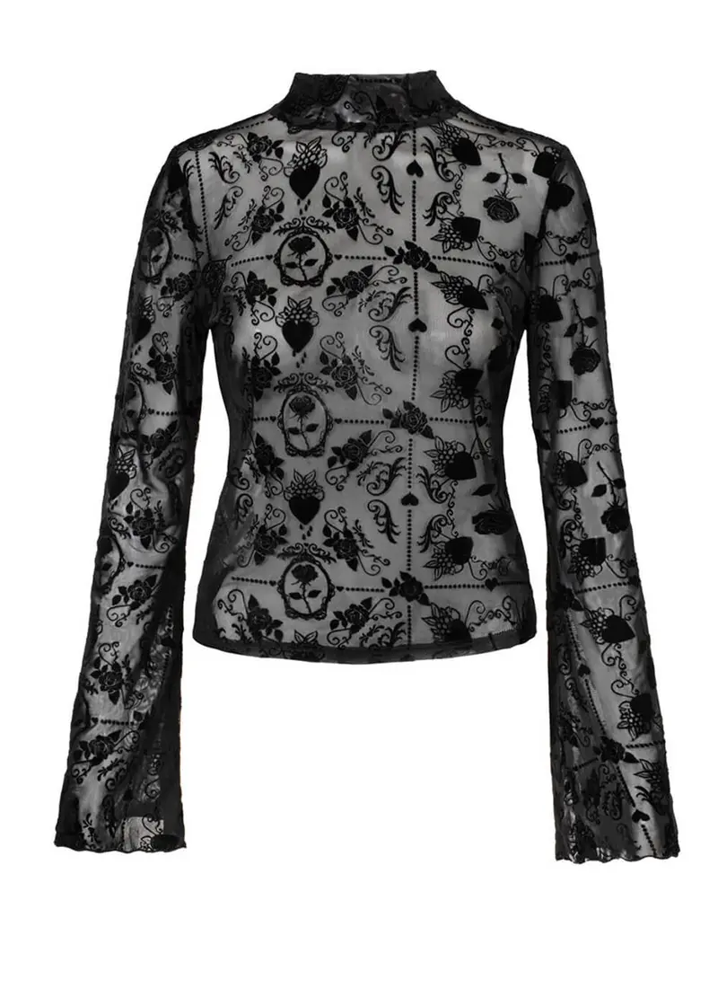 Hell Bunny Esme Roses 90s Top Black