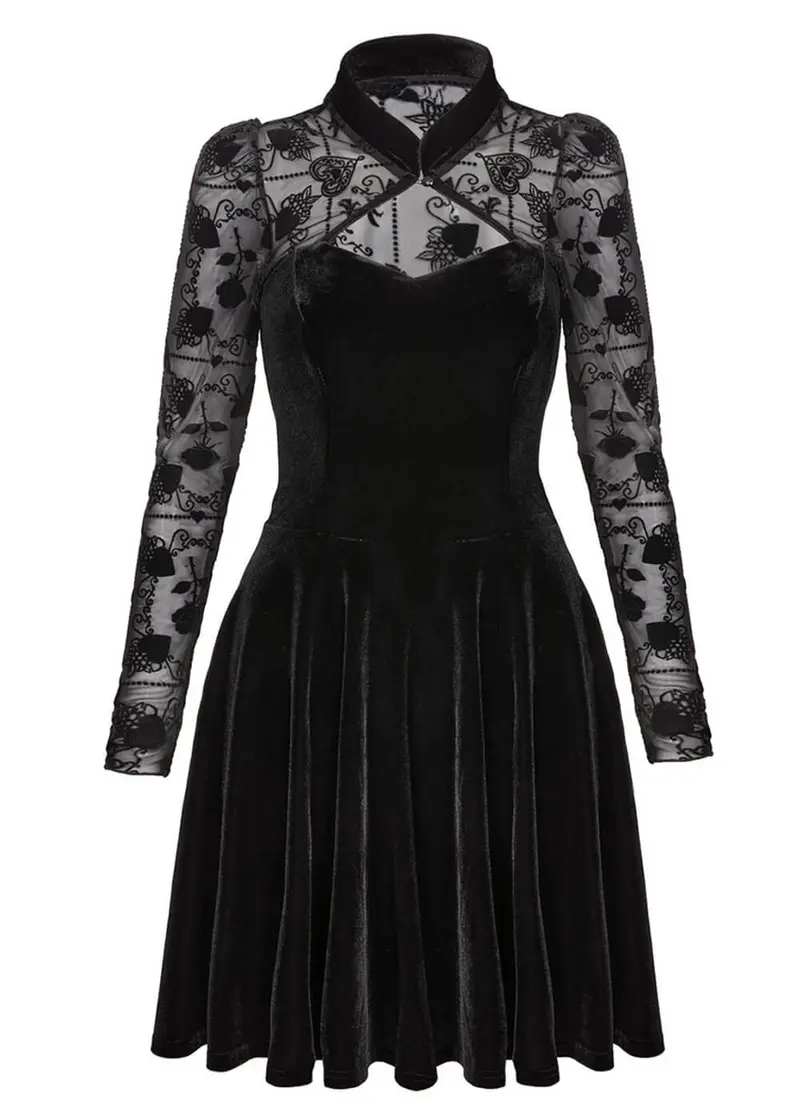 Hell Bunny Esme Roses Black Mini Dress