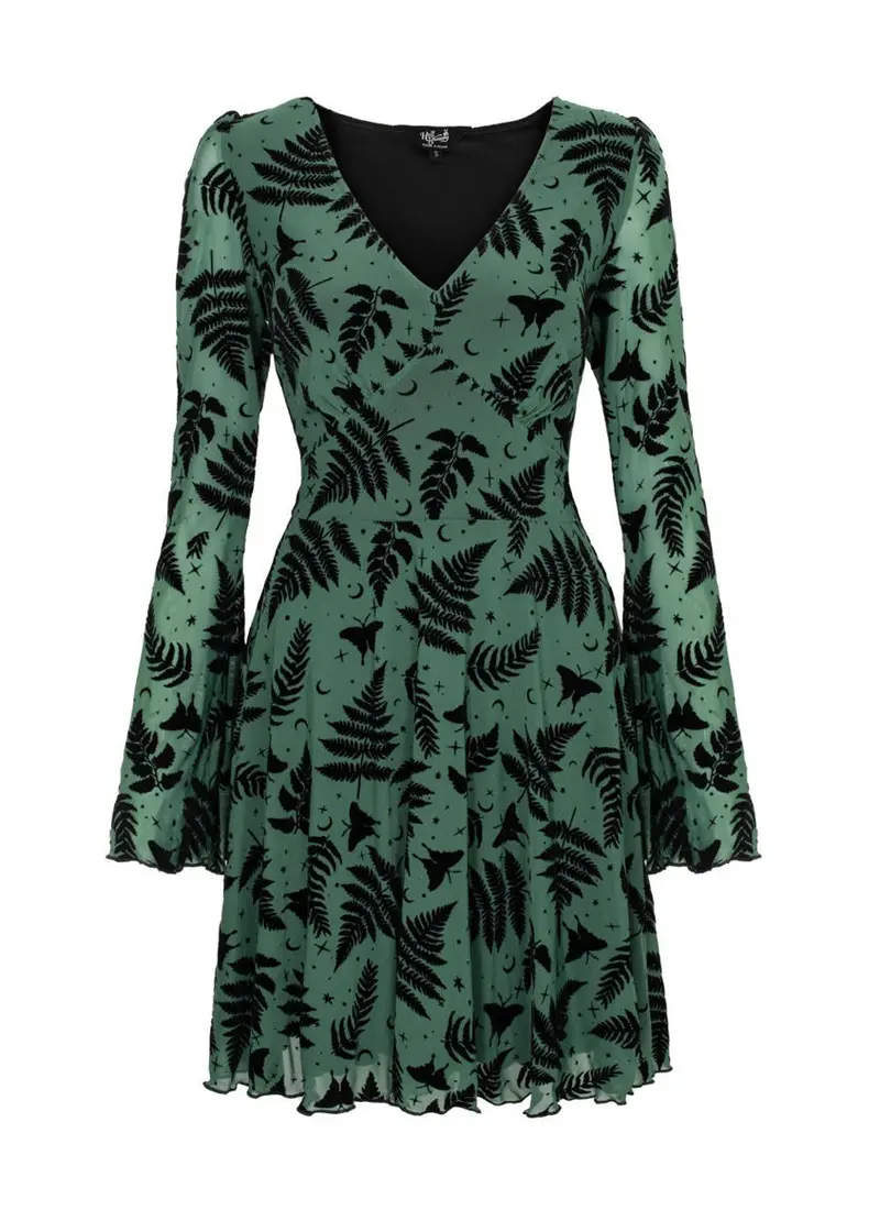 Hell Bunny Fearn Moth Mesh Mini Dress Green