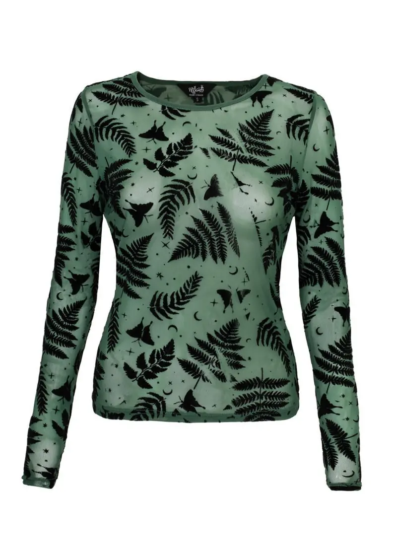 Hell Bunny Fearn Moth Mesh Top Green