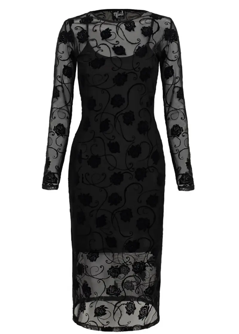 Hell Bunny Florence Lace 70's Black Midi Dress