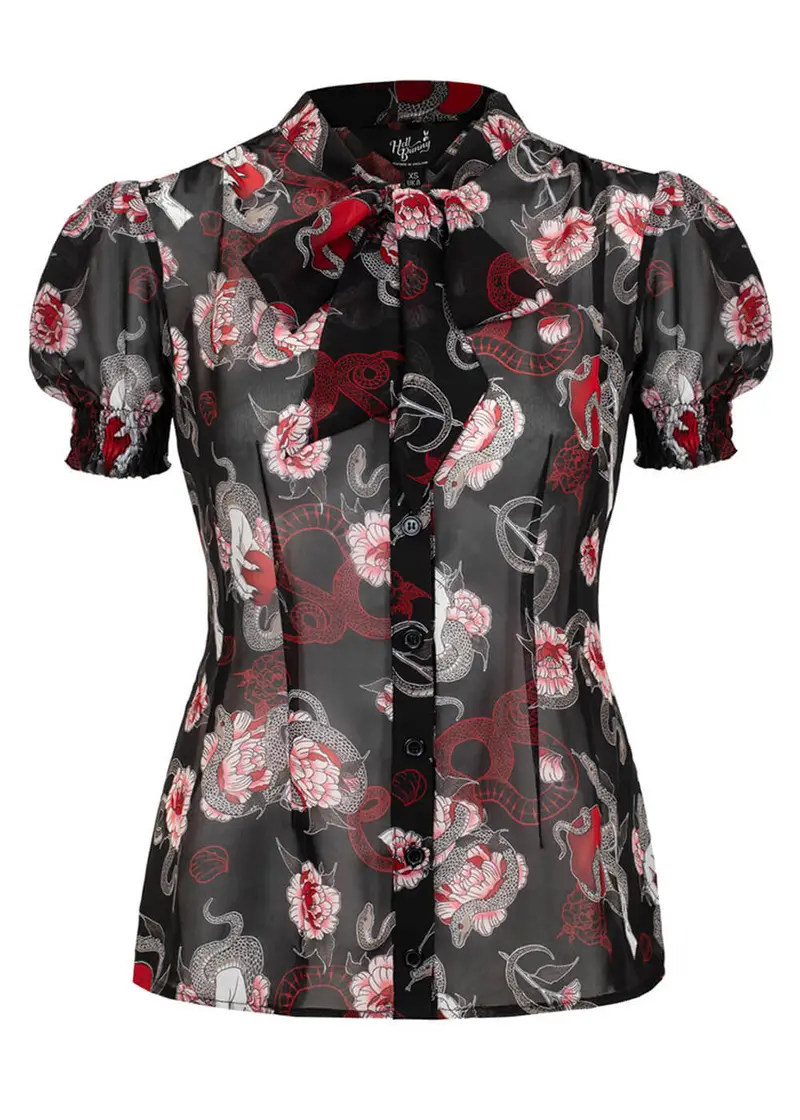 Hell Bunny Forbidden Apple Snake 60's Blouse Black