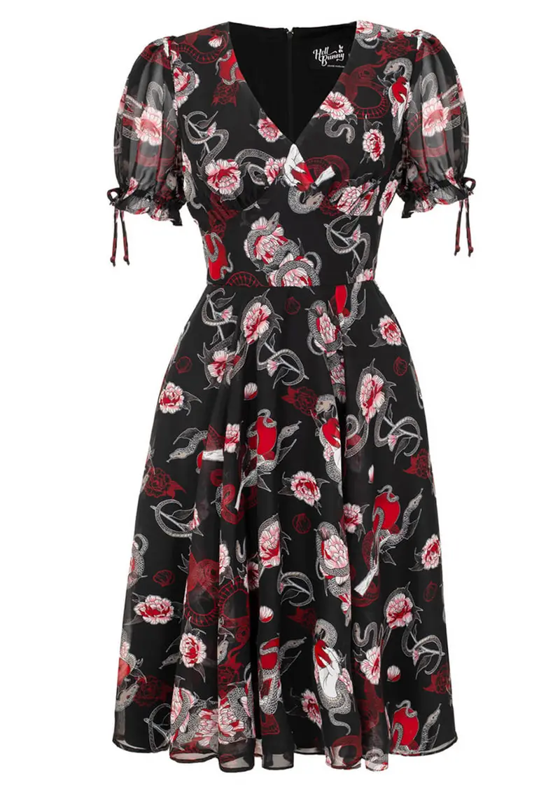 Hell Bunny Forbidden Apple Snake 70's Midi Dress Black