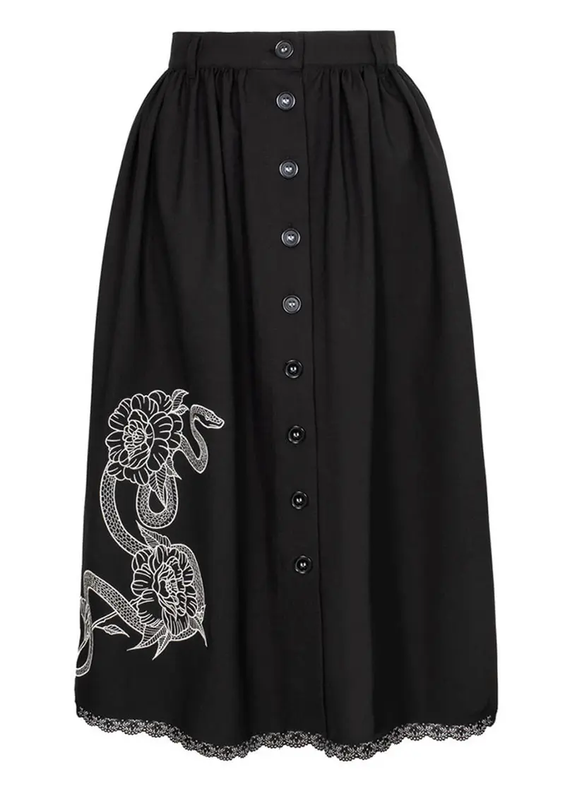 Hell Bunny Forbidden Snake 70's A-Line Skirt Black