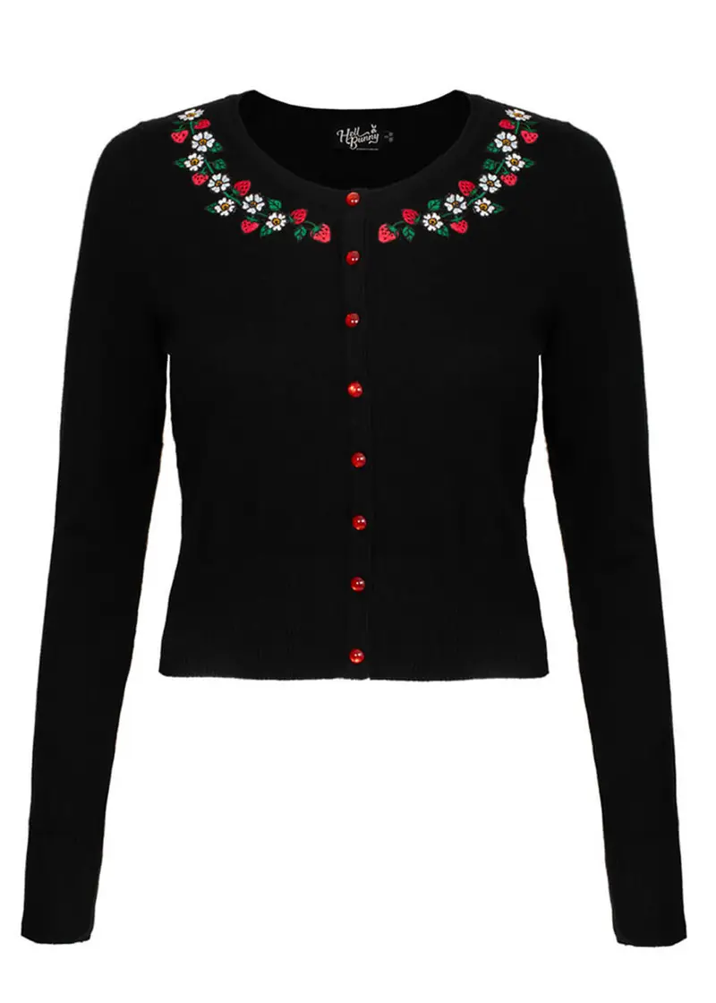 Hell Bunny Francoise Strawberry Cardigan Black