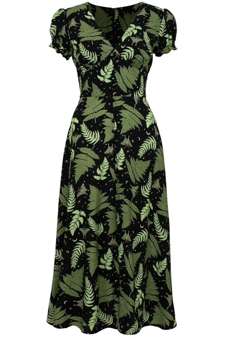 Hell Bunny Gaia Leaves 40s Dress Black