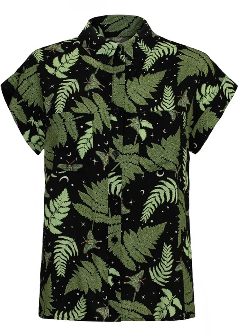 Hell Bunny Gaia Leaves 40's Shirt Black