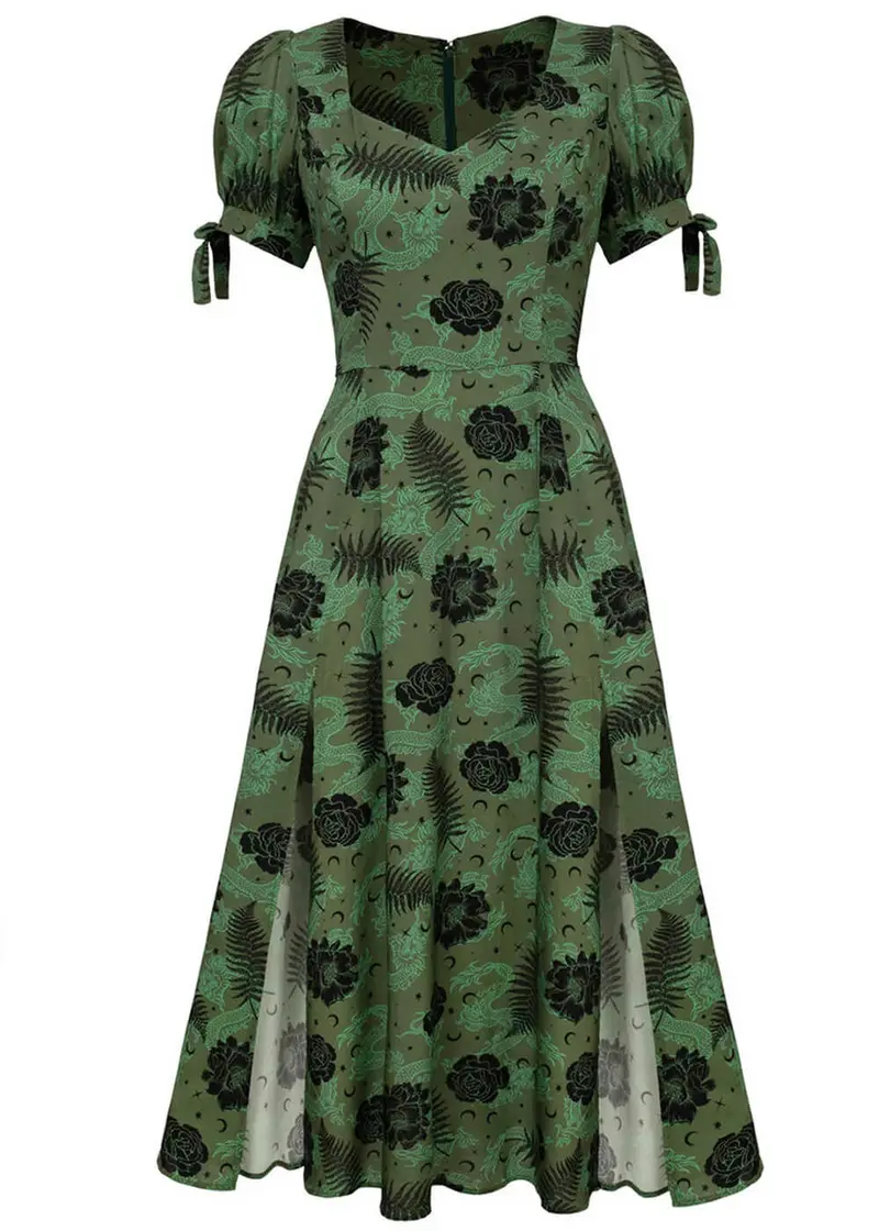 Hell Bunny Georgia 50s Green Midi Dress