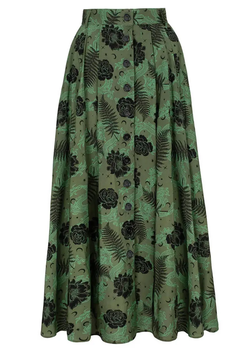Hell Bunny Georgia 50s Midi Skirt Green