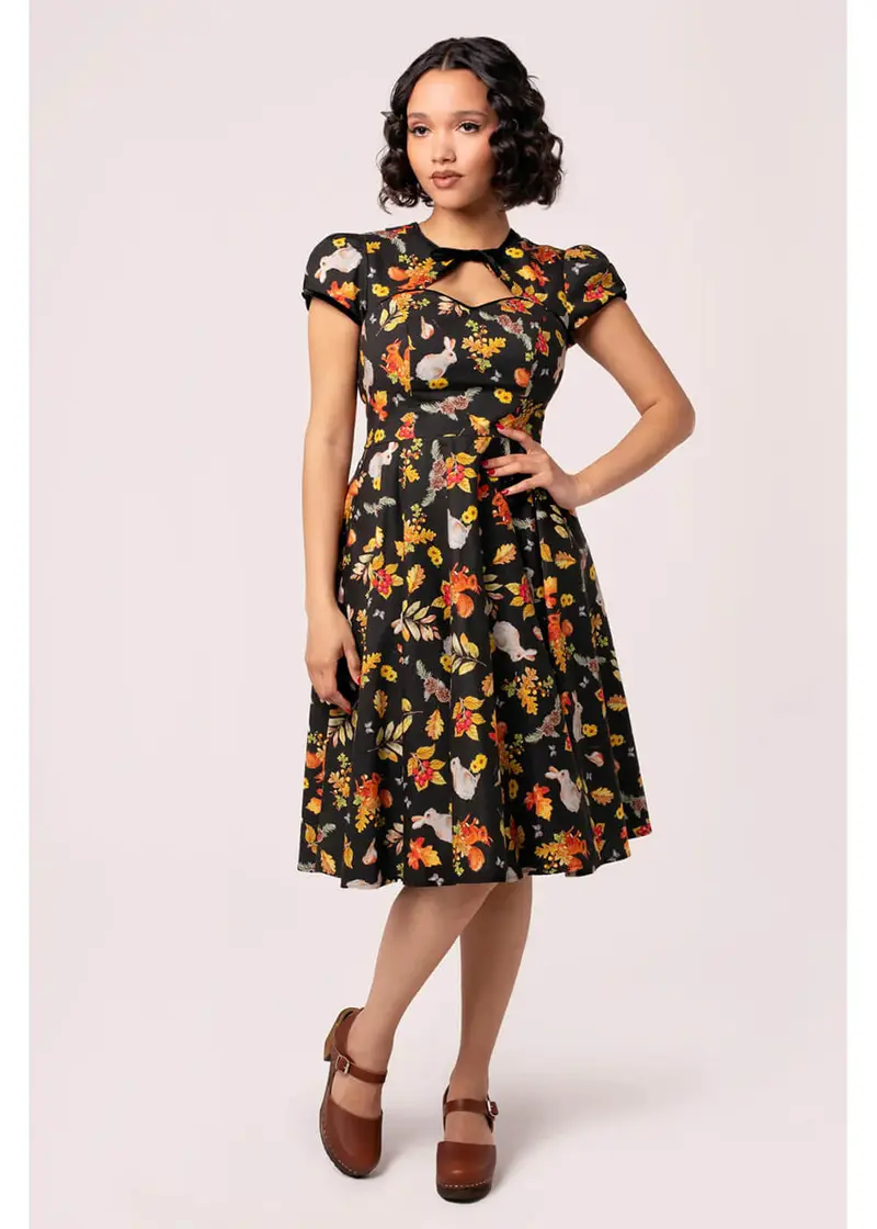 Hell Bunny Grizedale Rabbit 50's Swing Dress Black