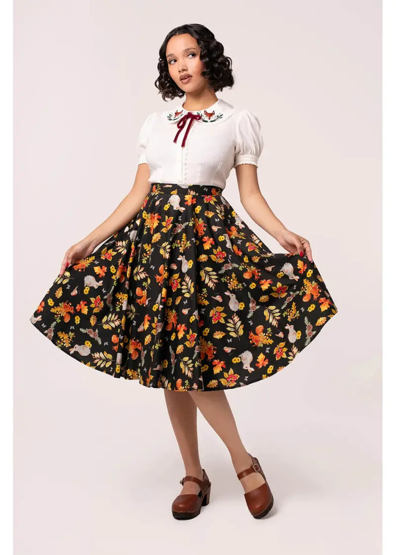 Hell Bunny Grizedale Rabbit 50s Swing Skirt Black