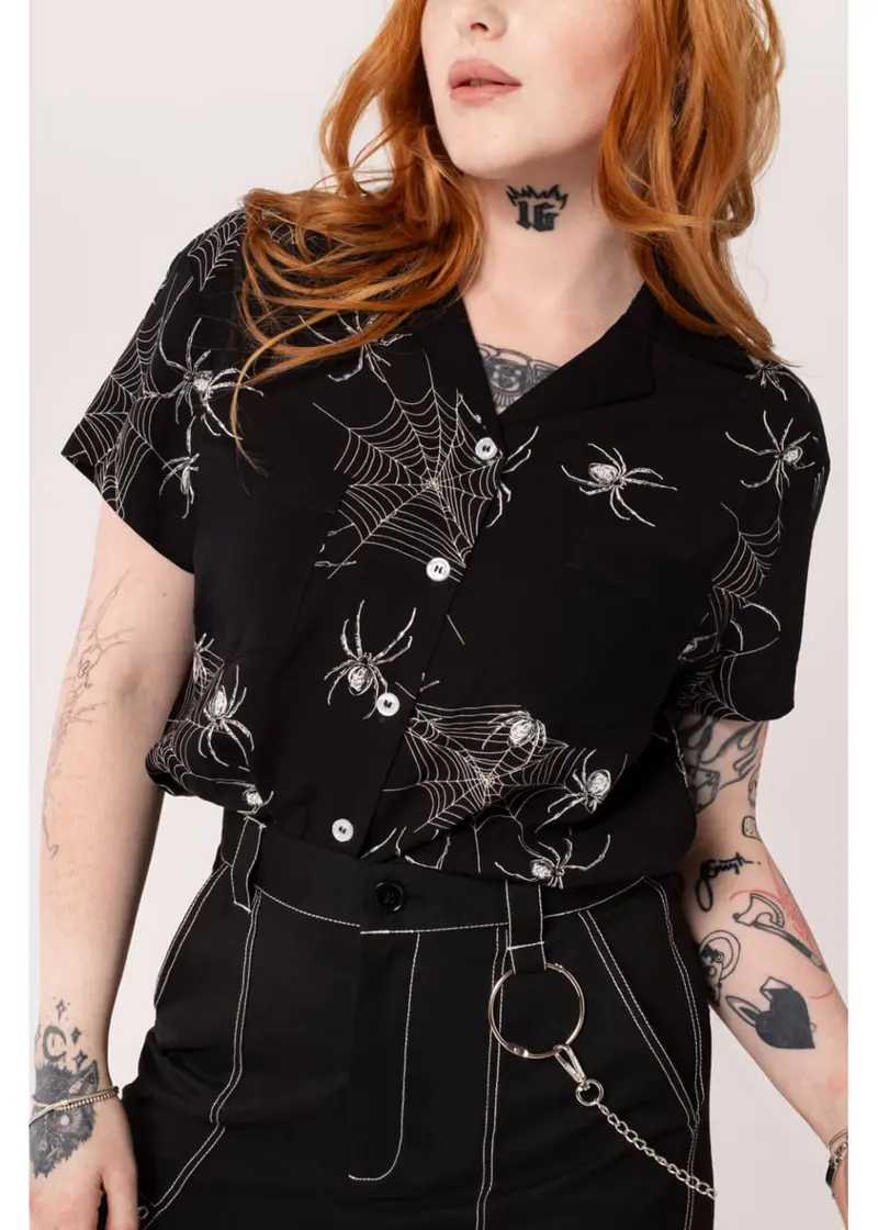 Hell Bunny Grungy Spider 40s Shirt Black