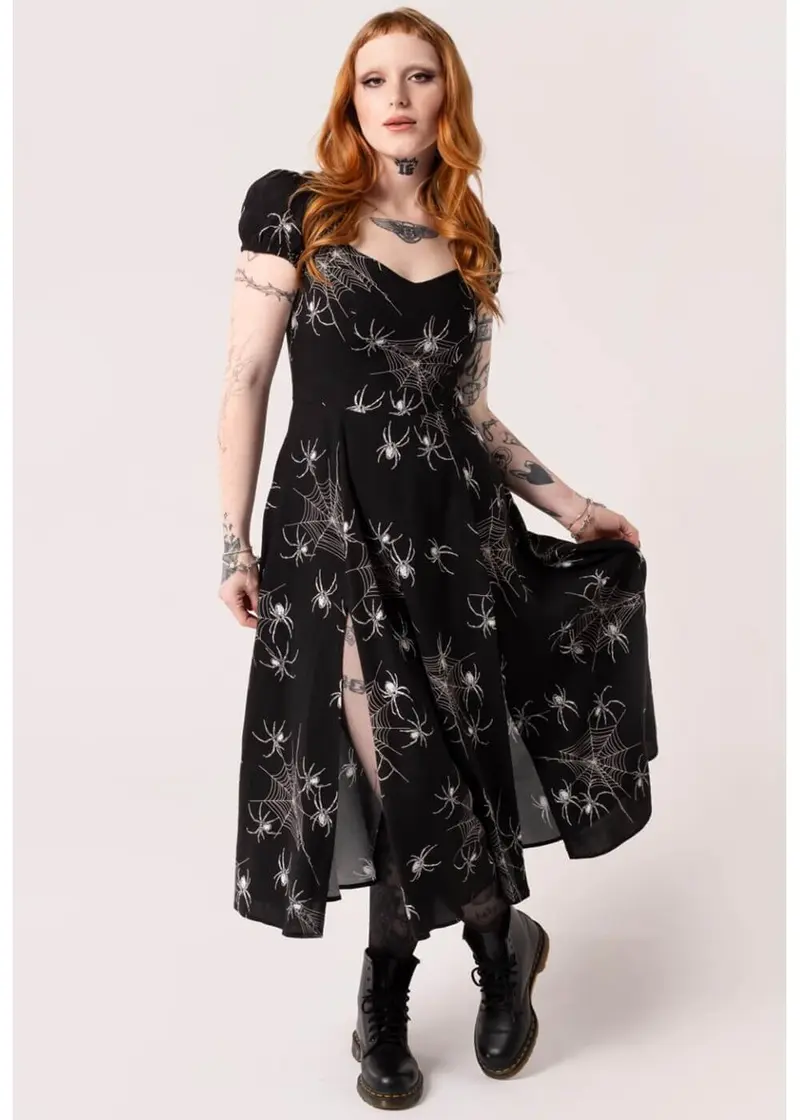 Hell Bunny Grungy Spider 50s Midi Dress Black