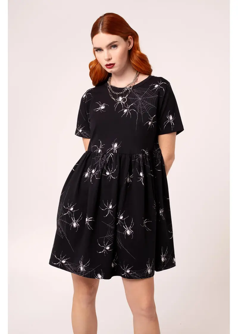 Hell Bunny Grungy Spider 60's Mini Dress Black