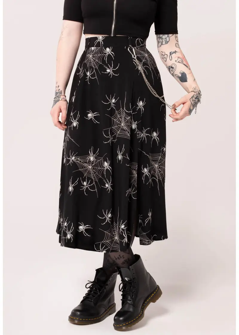 Hell Bunny Grungy Spider 80s Skirt Black