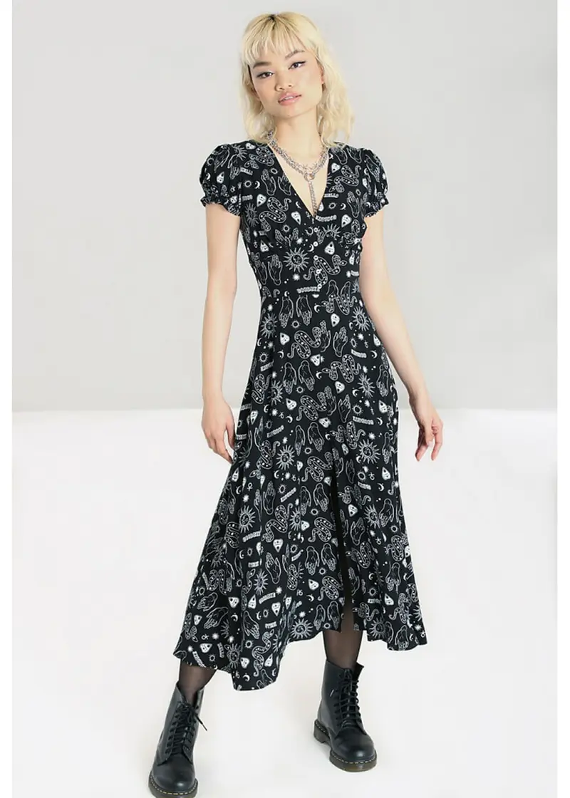 Hell Bunny Hello Goodbye Ouija 70s Dress Black