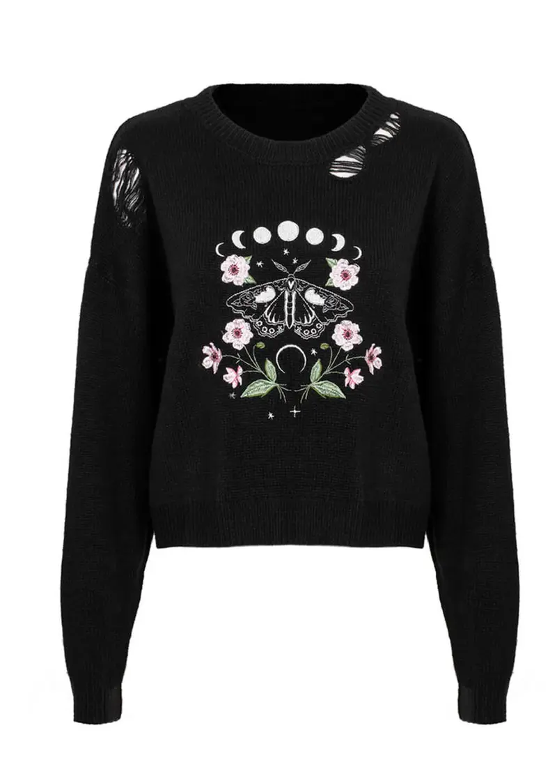 Hell Bunny Interlude Moth Sweater Black