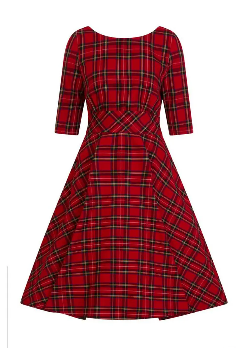 Hell Bunny Irvine Tartan 50s Swing Dress Red