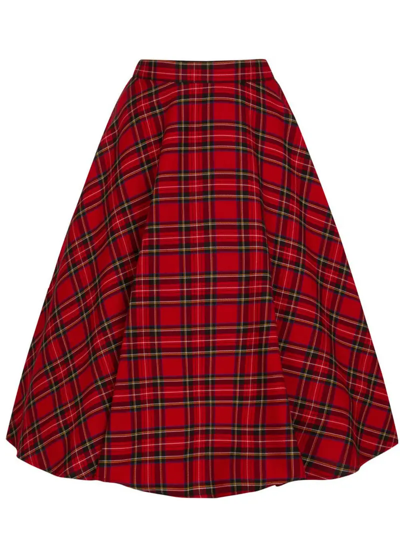 Hell Bunny Irvine Tartan 50s Swing Skirt Red