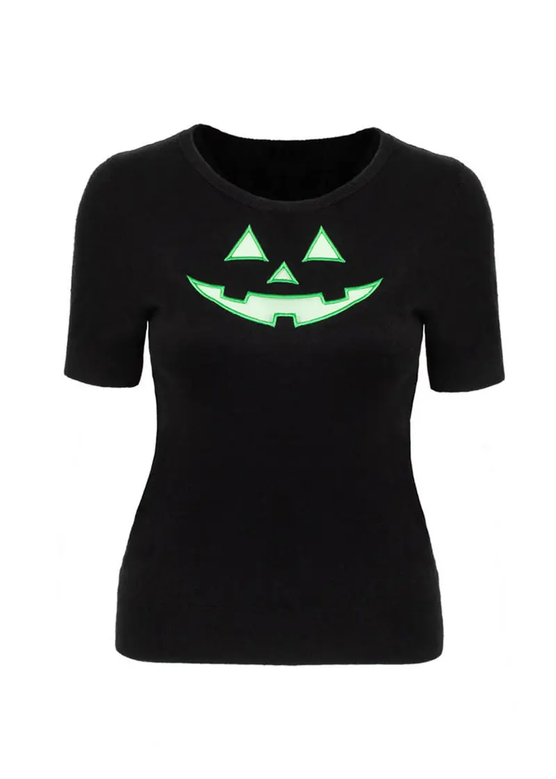 Hell Bunny Jack-o-Lantern 50s Sweater Black Green