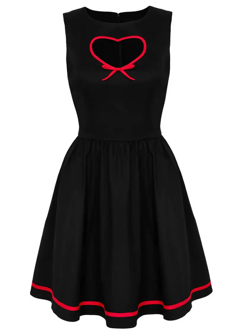 Hell Bunny Lucie Hearts Mini 50s Swing Dress Black