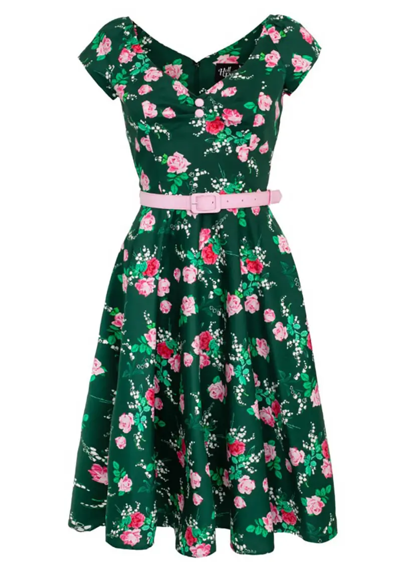 Hell Bunny Mabel Roses 50s Green Dress