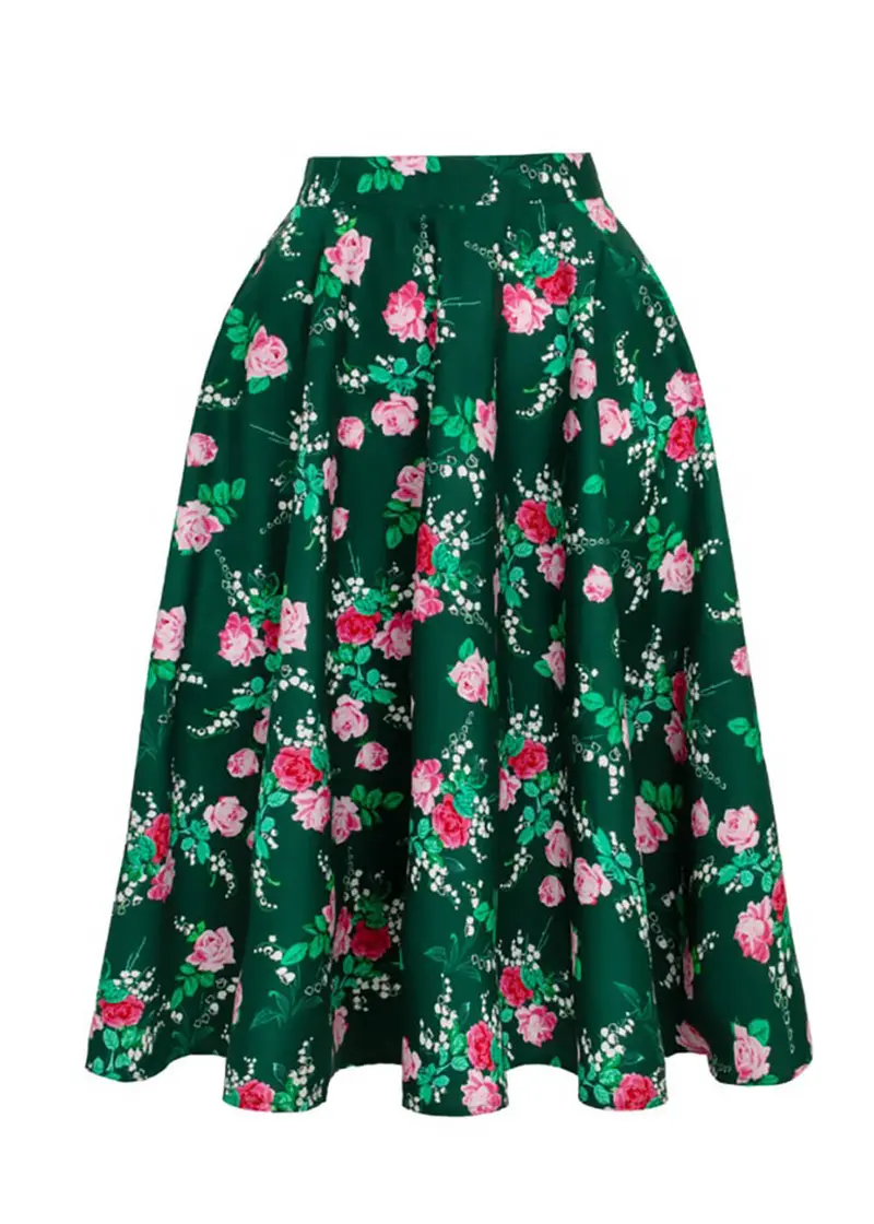 Hell Bunny Mabel Roses 50s Green Skirt
