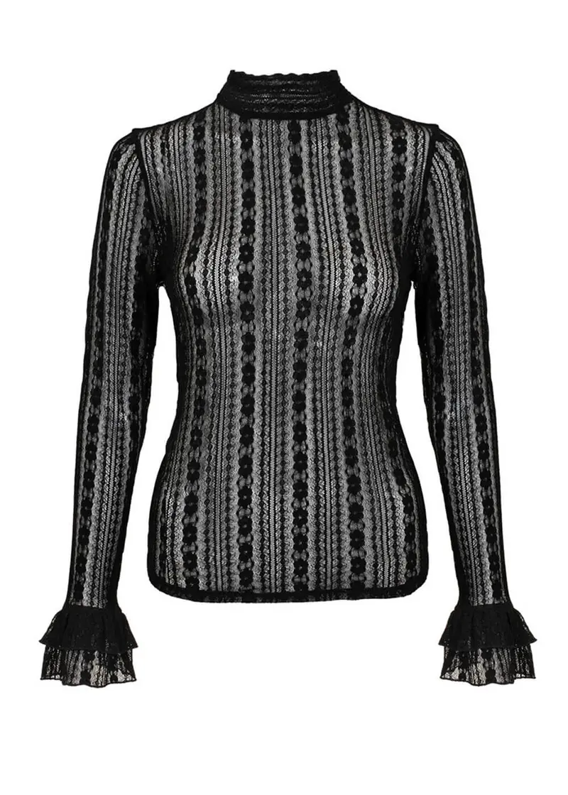 Hell Bunny Maude Lace 40's Top Black