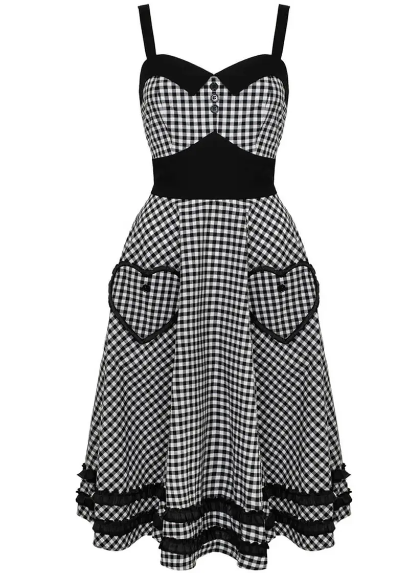Hell Bunny Mel Gingham 60s Swing Dress Black White