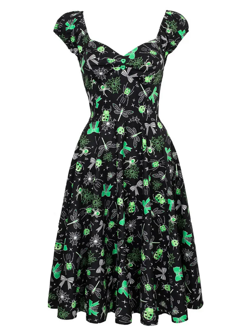 Hell Bunny Millie Halloween 50's Swing Dress Black Green