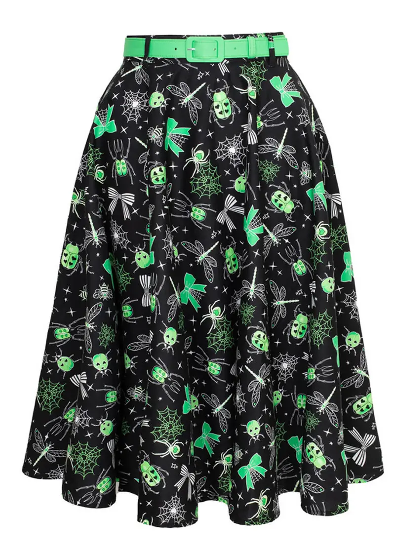 Hell Bunny Millie Halloween 50's Swing Skirt Black Green