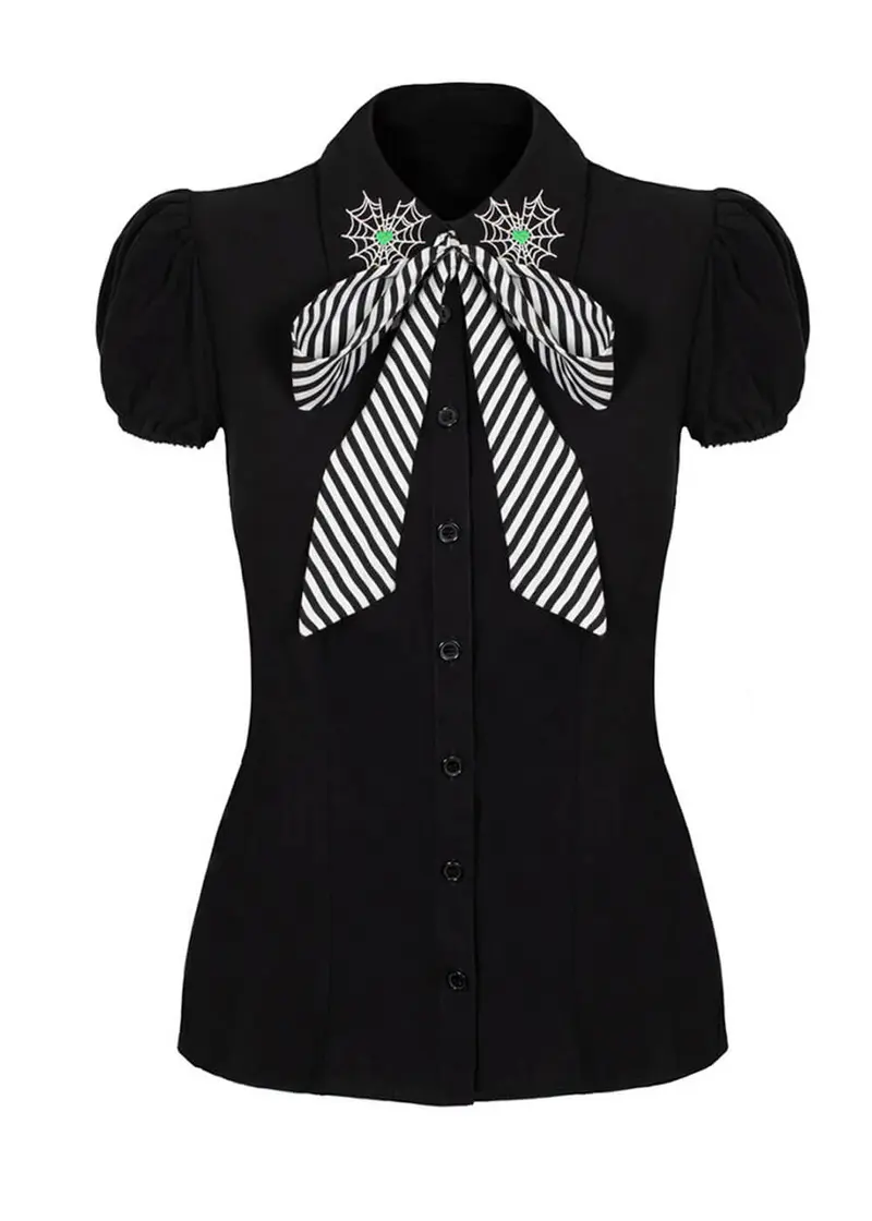 Hell Bunny Millie Halloween 60's Blouse Black Green
