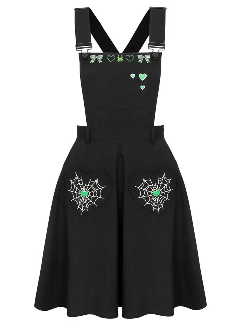 Hell Bunny Millie Halloween Pinafore 60s Swing Dress Black Green