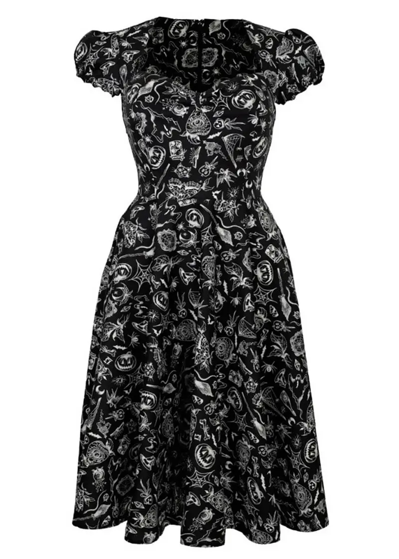 Hell Bunny Mischief Halloween 40s Midi Dress Black