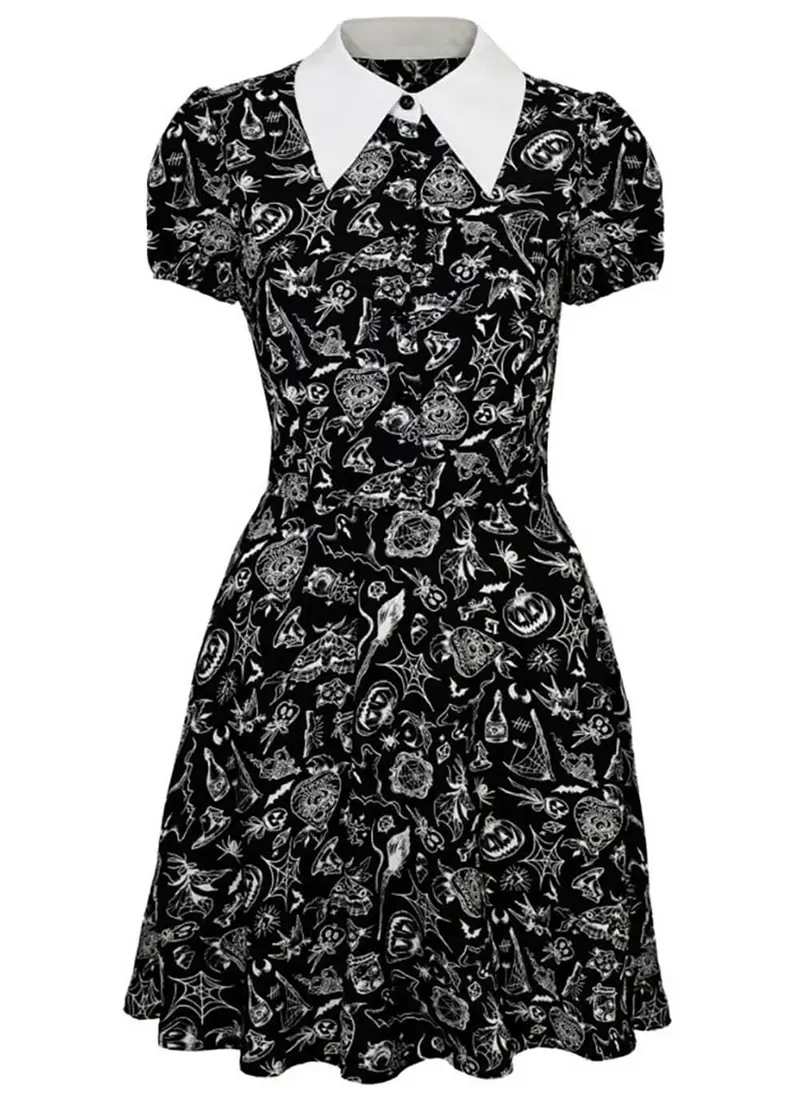 Hell Bunny Mischief Halloween 60s Mini Dress Black