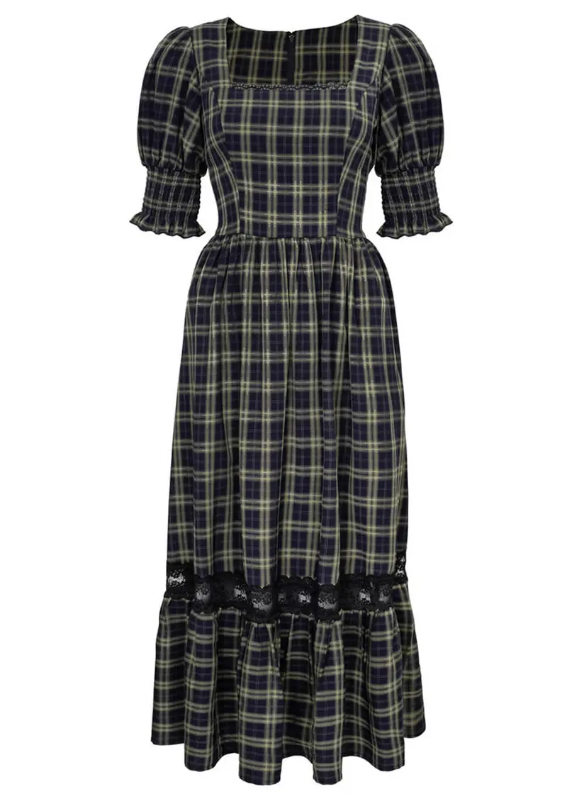 Hell Bunny Morelle Tartan 70s Maxi Dress Navy