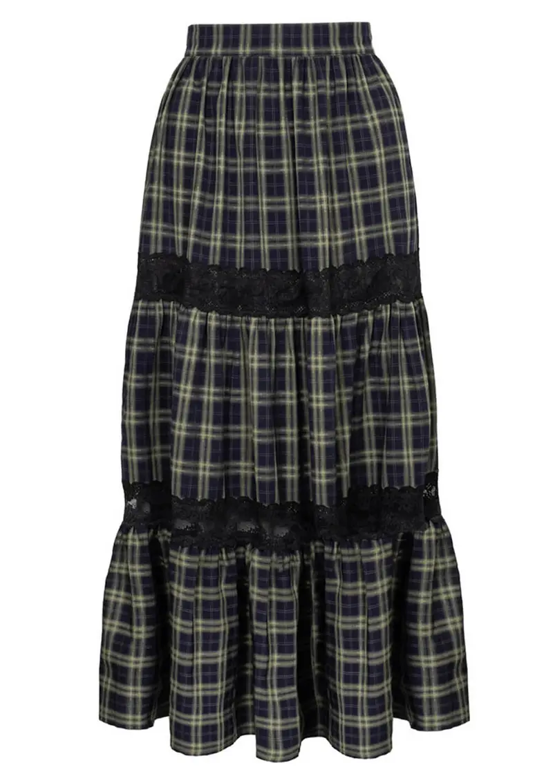 Hell Bunny Morelle Tartan 70's Maxi Skirt Navy
