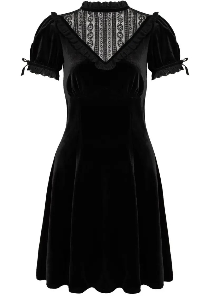 Hell Bunny Mourning Velvet 60's A-Line Dress Black